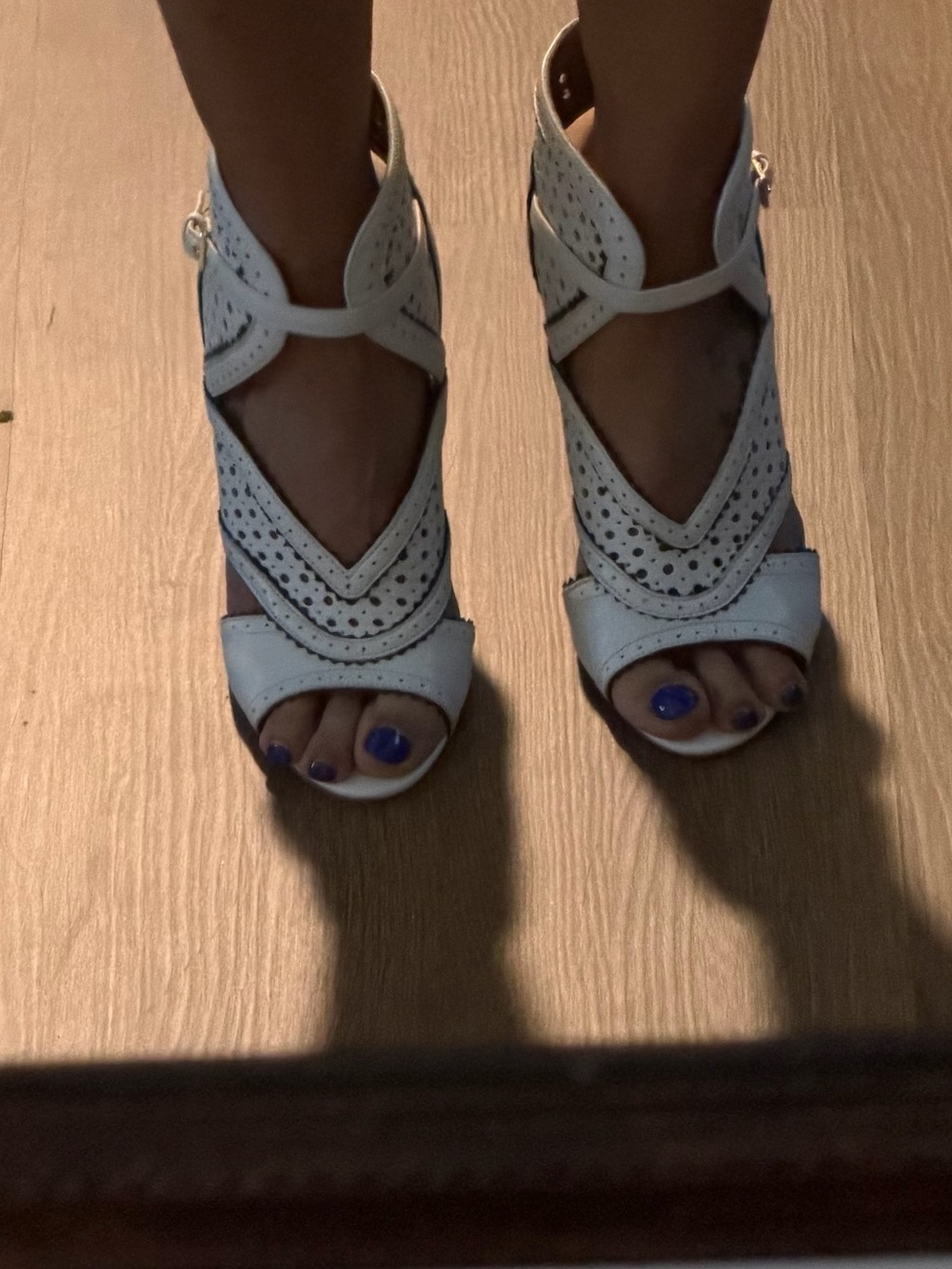 Nine West White Perforated Strappy Stiletto Sandals - Picture 5 of 7
